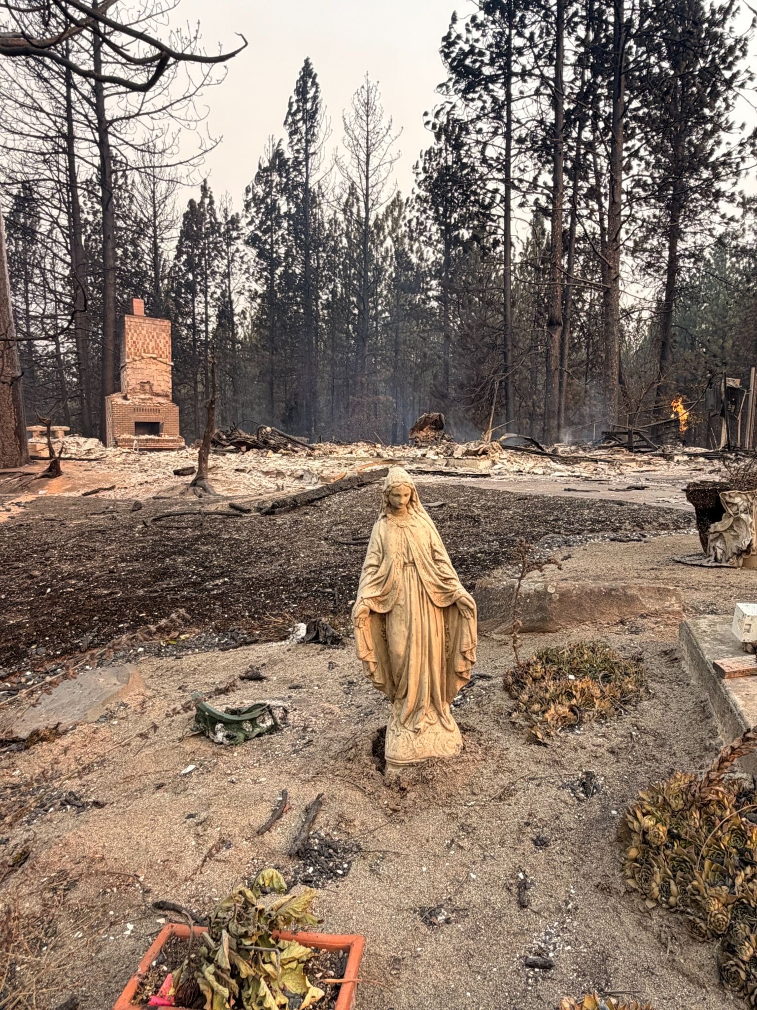 Everything Burned… Except Her: Virgin Mary Statue Stands Alone And Gives Hope After Fires Wipe Out Parts of Spokane
